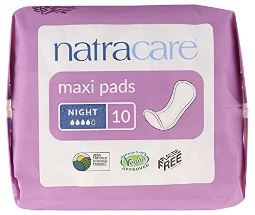 Image 6 of natracare Natural Traditional Style Night Time Maxi Pads, Individually Wrapped, Without Wings in Plant-Based Bag (1 Pack, 10 Pads Total)