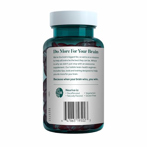 NEURIVA Plus Decaffeinated Nootropic Brain Supplement for Memory, Focus & Concentration & Cognitive Function, Clinically Tested NeuroFactor, Phosphatidylserine, Vitamins B6 B12,50ct Strawberry Gummies