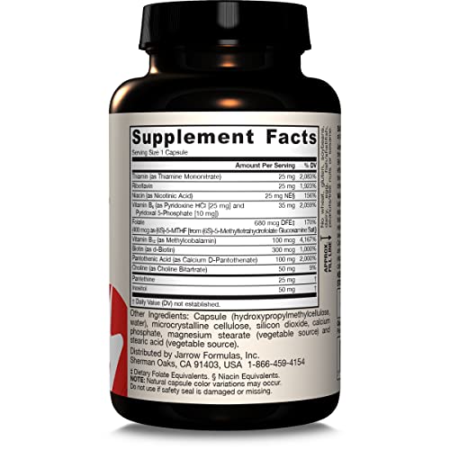 Jarrow Formulas B-Right, Optimized B Complex Featuring Vitamin B1, B2, B5, B6, B12 and B9 to Support Cellular Energy, Immune Health and Stress Management, 100 Veggie Capsules, Up to a 100 Day Supply