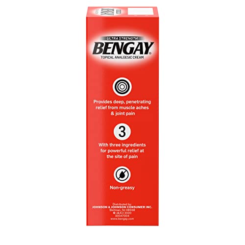 Bengay Ultra Strength Topical Pain Relief Cream, Non-Greasy Analgesic for Minor Arthritis, Muscle, Joint, and Back Pain, Camphor, Menthol & Methyl Salicylate, 2 oz Packaging May Vary (Pack of 2)