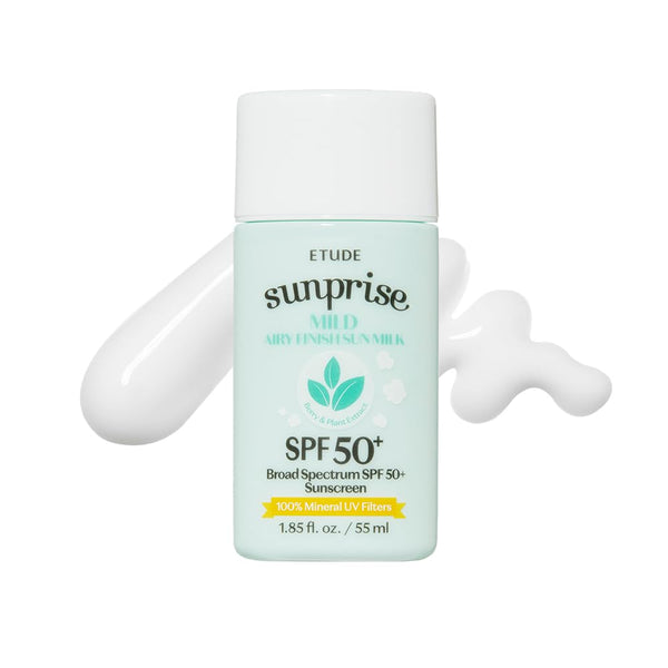 ETUDE Sunprise Sunscreen Mild Sun Milk SPF 50+ / PA++++ (55ml) | Sebum-free, Non-Sticky, Long Lasting Protection, 100% Mineral Korean Sunscreen for sensitive skin