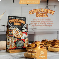 Thumbnail for Image 2 of Bones Coffee Company Cinnamon Roll Flavored Coffee, Medium Roast Low Acid Arabica Beans Compatible with Auto drip and French Press Coffee Maker, 12 Oz Ground
