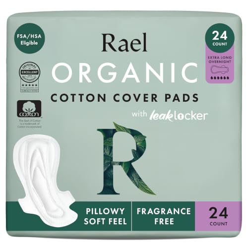 Image 1 of Default Title for the product Rael Organic Cotton Cover Sanitary Pads for Women (XL Overnight, 24 Ct)