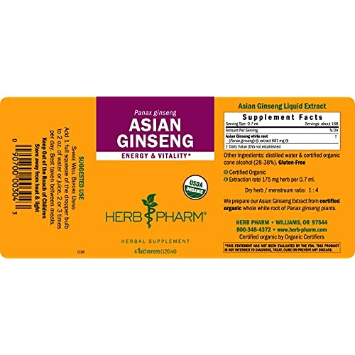 Herb Pharm Asian (Panax) Ginseng Liquid Extract for Energy and Stamina Support - 4 Ounce