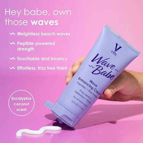 V&Co. Wave Babe Wave Enhancing Cream – Wave Cream for Wavy Hair, Anti Frizz & Hydrating Hair Care with Peptides & Rice Protein – Defines Waves, Enhances Shine & Adds Lasting Softness – 6 oz