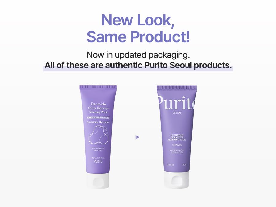 PURITO Luminous Ceramide Sleeping Pack | Overnight Recovery Cream with Five Ceramides for Dry & Sensitive Skin | Ceramide, Hydration Lock | Vegan & Cruelty-Free, Korean Skincare, 100mL / 3.38 fl.oz
