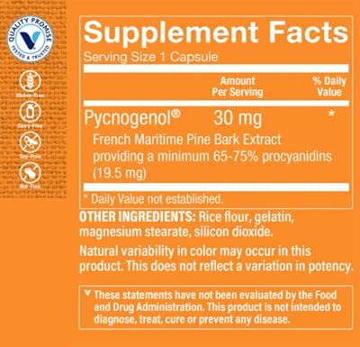 Pycnogenol 30mg Antioxidant That Supports Cardiovascular, Skin Cellular Health (French Maritime Pine Bark Extract) (180 Capsules) by The Vitamin Shoppe