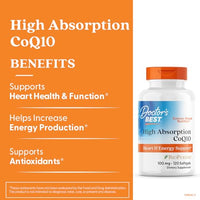 Thumbnail for Doctor's Best High Absorption CoQ10 with BioPerine, Gluten Free, Naturally Fermented, Heart Health, Energy Production, 100 mg, 120 Count