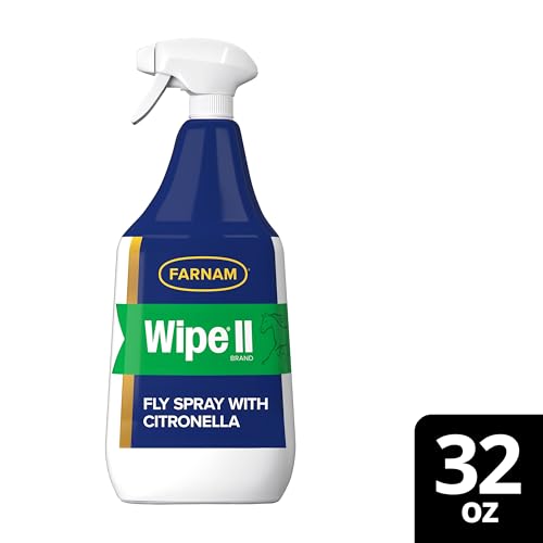 Farnam Wipe II Brand Horse Fly Spray with Citronella, Kills and Repels Flies, Conditions Coats, 32 oz