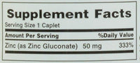 Thumbnail for Nature's Bounty Zinc (Zinc Gluconate) 50 mg, 100 Caplets