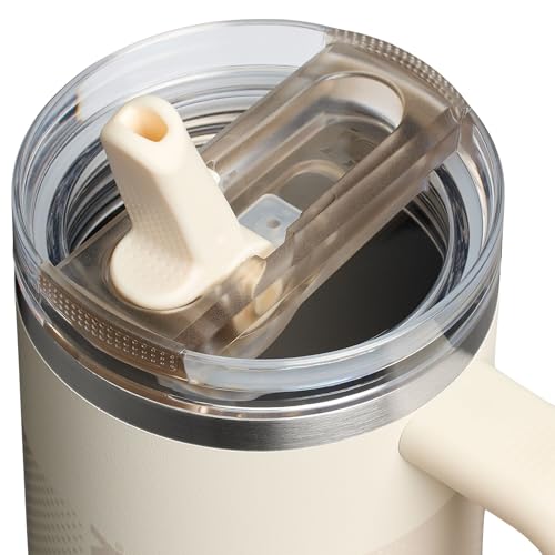 Stanley Quencher ProTour Flip Straw Tumbler with Leakproof Lid 30 oz | Built-In Straw and Handle | Cup Holder Compatible for Travel | Insulated Stainless Steel Cup | BPA-Free | Cream Fade