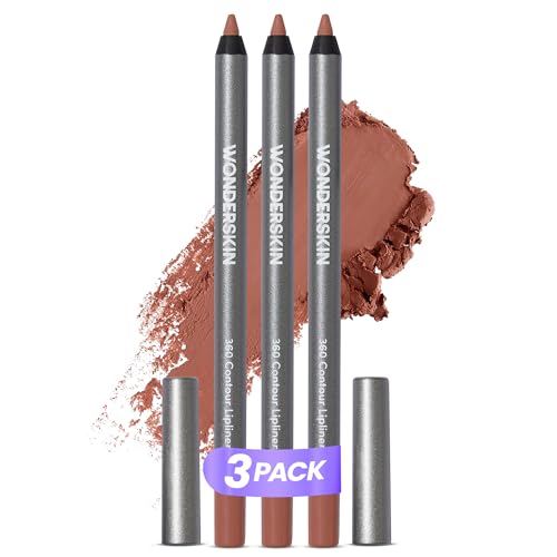 Wonderskin 360 Contour Lipliner Pencil, 3 Pack - Long Lasting, Sharpenable Lipliner, Waterproof & Transfer-Proof Brown Lip Pencil (Saddle)