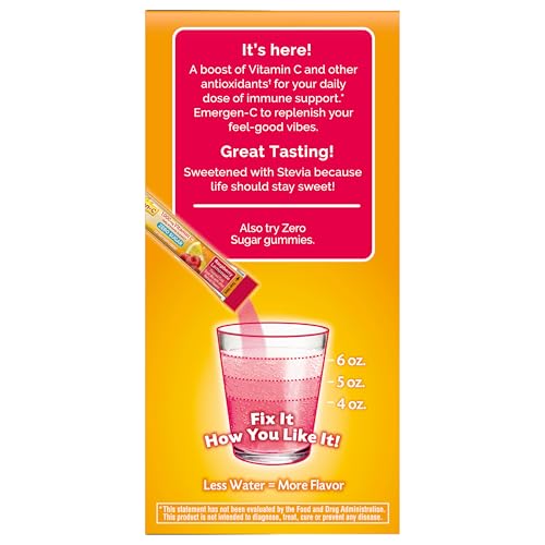 Emergen-C Zero Sugar 1000 mg Vitamin C Powder for Daily Immune Support Caffeine Free Vitamin C Supplements with Zinc and Manganese, B Vitamins and Electrolytes, Raspberry Lemonade Flavor - 36 Count