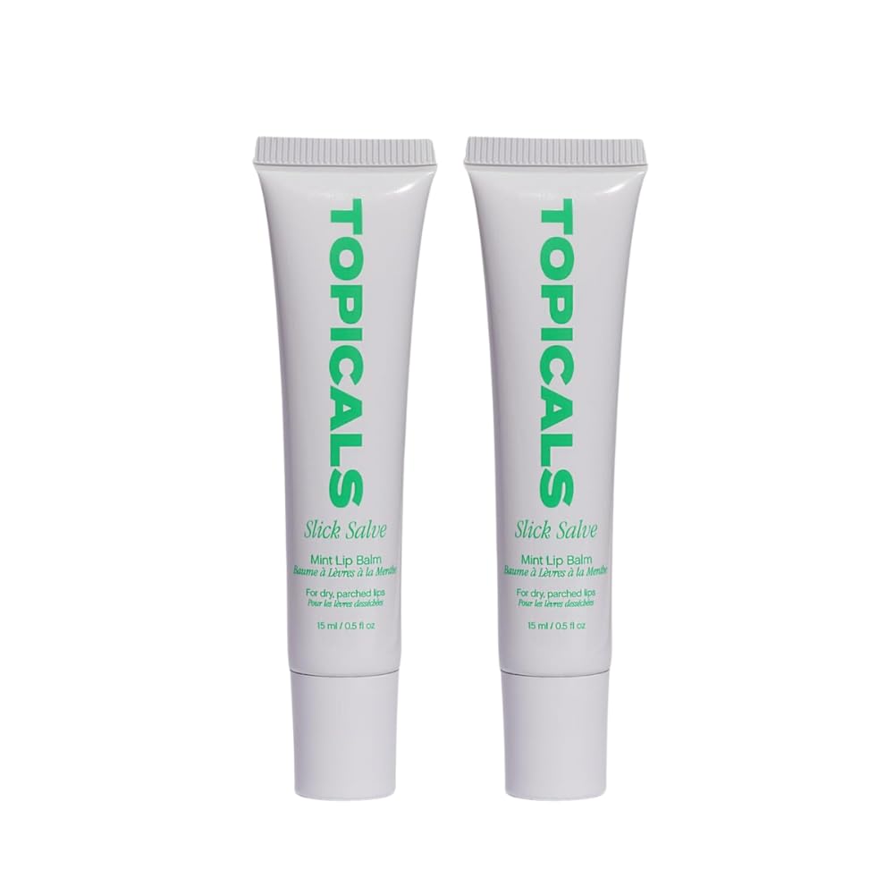 Topicals Slick Salve Mint Glossy Lip Balm | Soothes Discomfort, Strengthens Barrier & Provides Lasting Hydration & Relief | Vegan, Paraben-Free Formula w/Hyaluronic Acid (2 Pack, 0.5 Fl Oz Each)
