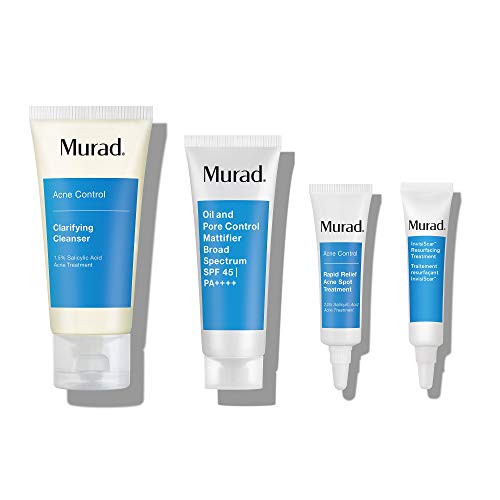 Murad Acne Control 30-Day Trial Kit - 4-Piece Trial-Size Kit $57 Value - Clarifying Cleanser, Oil & Pore Control Mattifier, Rapid Relief Acne Spot Treatment, & InvisiScar Treatment