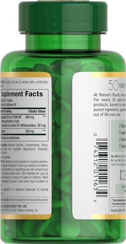 Nature's Bounty Stress Relief, Ashwagandha KSM-66, Supports Occasional Stress Relief, Dietary Supplement, Tablets, 90 Ct