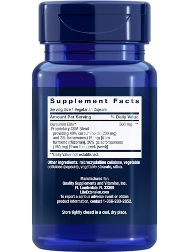 Life Extension Curcumin Elite Turmeric Extract, promotes a healthy inflammatory response, immune & heart health, two-month supply, gluten-free, vegetarian, non-GMO, 60 vegetarian capsules