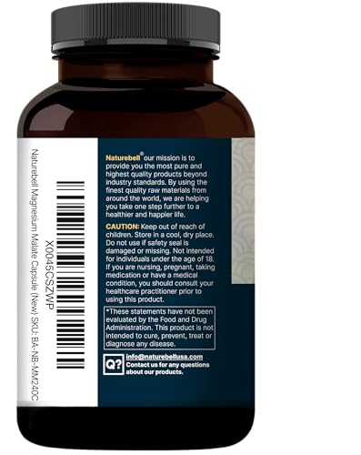 NatureBell Magnesium Malate 1,500mg, 240 Capsules | Chelated for High Absorption | Energy & Nervous System Support | Non-GMO, Gluten-Free