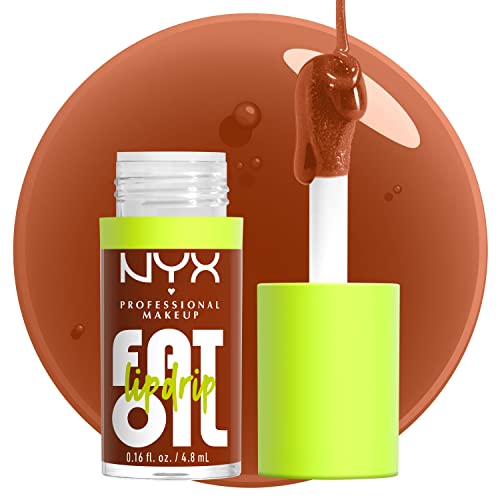 NYX PROFESSIONAL MAKEUP Fat Oil Lip Drip, Moisturizing Lip Oil Gloss, Vegan Tinted Formula, Up to 12 HR Hydration - Scrollin' (Deep Caramel)