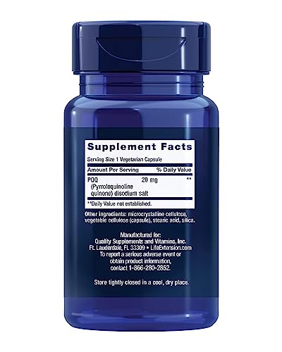 Life Extension PQQ (Pyrroloquinoline Quinone) 20mg Promotes The Growth of New Cellular Mitochondria - Gluten-Free, Once-Daily, Non-GMO, Vegetarian - 30 Vegetarian Capsules (Pack of 2)