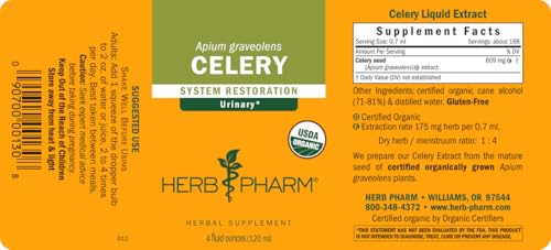 Herb Pharm Certified Organic Celery Seed Liquid Extract for Urinary System Support - 4 Ounce
