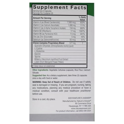 Nature's Answer Bilberry Vision Complex Vegetarian Capsules, 60-Count