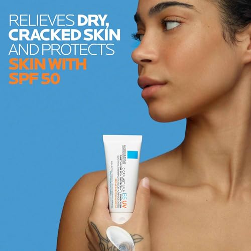 La Roche Posay Cicaplast Balm B5 UV SPF 50, Vitamin B5 + Shea Butter + Tribioma + Madecassoside + Zinc Oxide Sunscreen, Post Treatment Skin Protectant With SPF, Multi-Purpose Cream For Dry Skin