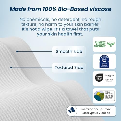 Clean Skin Club Clean TowelsÃ¢â€žÂ¢, 100% USDA Biobased Dermatologist Approved Face Towel, Disposable Clinically Tested Face Towelette, Facial Washcloth, Makeup Remover Dry Wipes, Ultra Soft, 25 ct, 4 pack