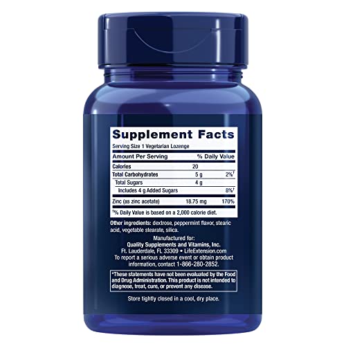 Life Extension Enhanced Zinc Lozenges, zinc Acetate, Optimal Immune Support, Strong Immune Response, Ionic zinc, Non-GMO, Gluten-Free, Vegetarian, 30 lozenges