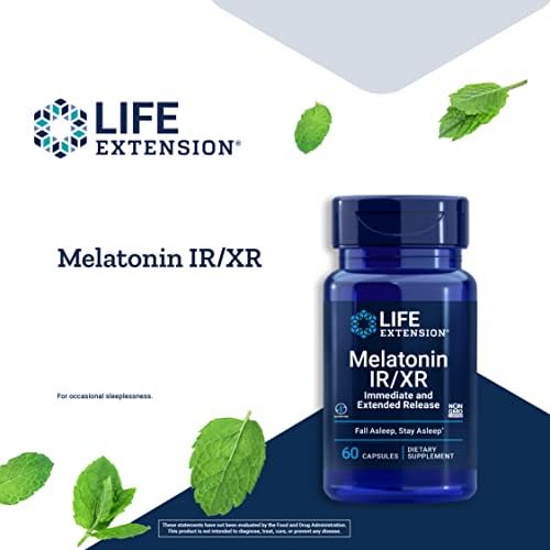 Life Extension Melatonin IR/XR, 1.5 mg, immediate- and Extended-Release Formula for Optimal Sleep Support, Healthy circadian Rhythms, Cellular Defense, Gluten-Free, Non-GMO, 2 X 60 Capsules