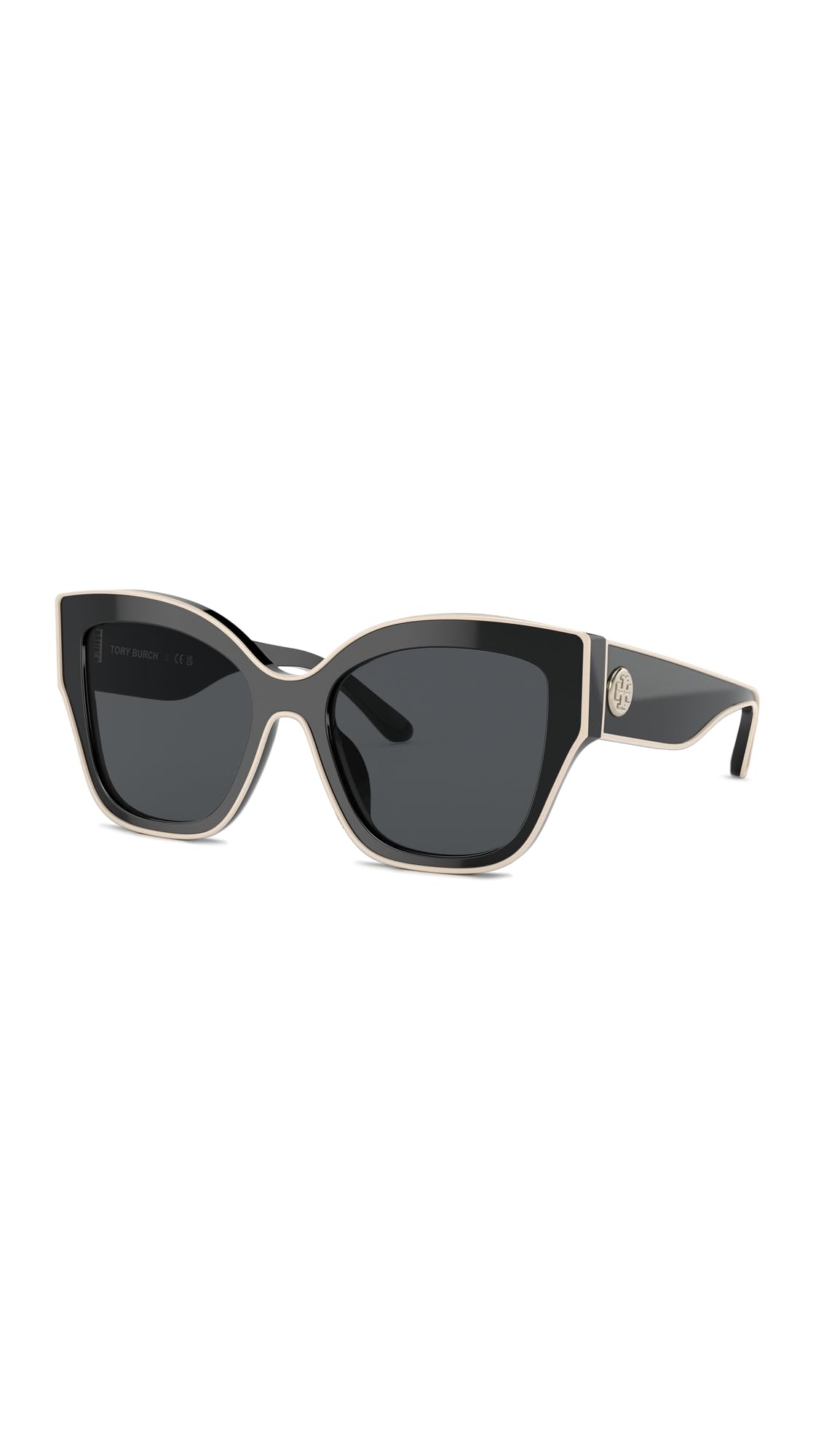 Tory Burch Women's Monogram Butterfly Sunglasses, Black With Ivory Piping, 54/19/140