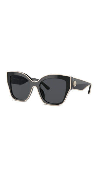 Image 1 of Tory Burch Women's Monogram Butterfly Sunglasses, Black With Ivory Piping, 54/19/140
