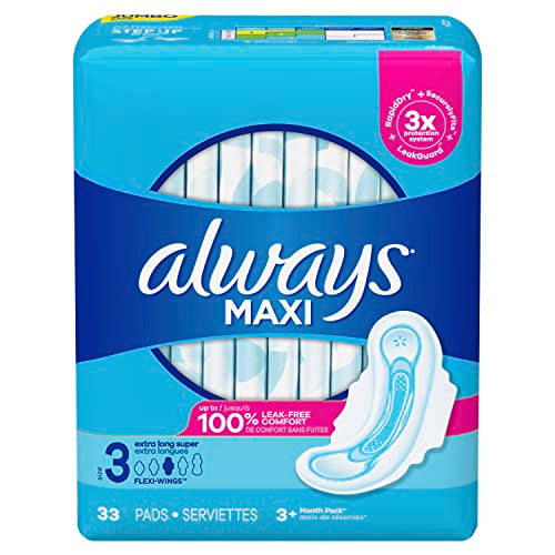 Image 1 of Default Title for the product Always Maxi Size 3 Feminine Pads with Wings, Extra Long Super Absorbency, Unscented, 33 Count