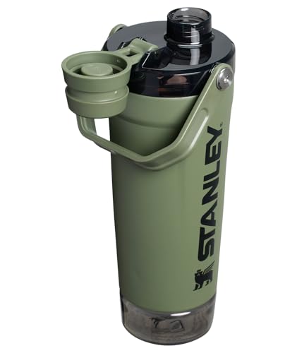 STANLEY Vitalize Shaker Bottle 20 oz | Leakproof Insulated Stainless Steel Shaker Cup | Base Storage and Twist On Fast Flow Lid | Protein Shakes and Pre Workout Powder | BPA-Free | Dried Pine