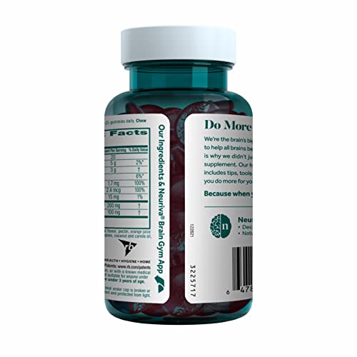 NEURIVA Plus Decaffeinated Nootropic Brain Supplement for Memory, Focus & Concentration & Cognitive Function, Clinically Tested NeuroFactor, Phosphatidylserine, Vitamins B6 B12,50ct Strawberry Gummies