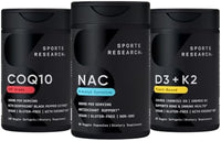 Thumbnail for Sports Research® Antioxidant Support Pack - N-Acetyl L-Cysteine (NAC) 600mg, CoQ10 100mg Enhanced w/Coconut Oil & Bioperine, and Vegan Vitamin D3 5000iu & Mk7 Vitamin K2