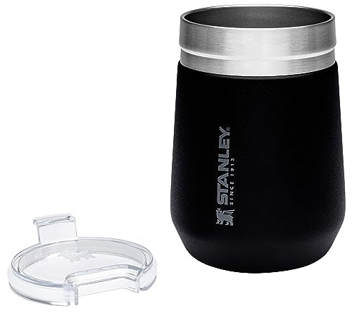 STANLEY GO Everyday Wine Tumbler 10 oz | Press Fit Drink Through Lid | Beverage, Coffee, and Cocktail Cup | Insulated Stainless Steel Wine Glass | BPA-Free | Matte Black