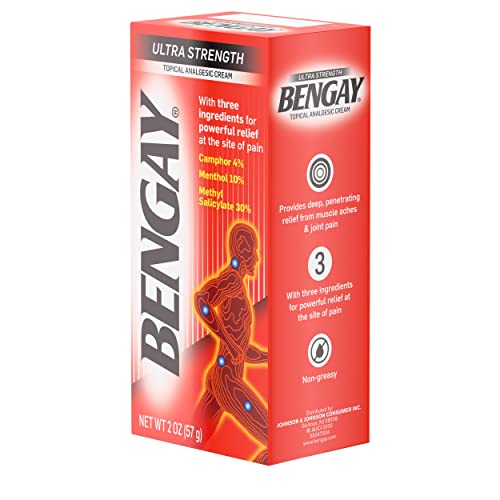 Bengay Ultra Strength Topical Pain Relief Cream, Non-Greasy Analgesic for Minor Arthritis, Muscle, Joint, and Back Pain, Camphor, Menthol & Methyl Salicylate, 2 oz Packaging May Vary (Pack of 2)