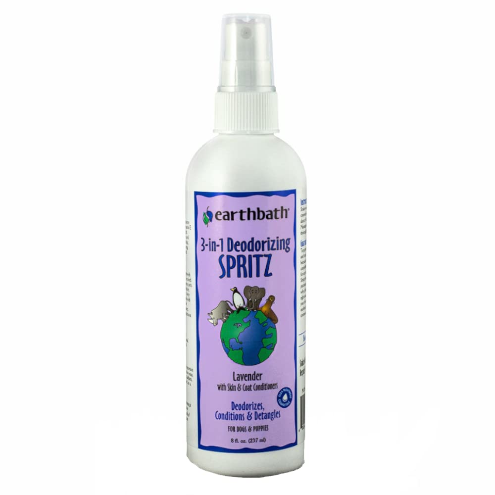 earthbath, Lavender 3-in-1 Dog & Puppy Deodorizing Spritz - Dog Odor Eliminator for Strong Odor, Cruelty-Free Dog Cologne, Dog Wash Spray, Made in USA, Dog Bathing Supplies - 8 Oz (1 Pack)