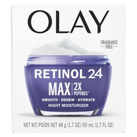Thumbnail for Olay Retinol Face Moisturizer, 24 MAX Anti-Aging Night Cream for Women, Fragrance-Free, Non Greasy - Anti-Wrinkle, Smooth Fine Lines, Tightening, Hydrating Skin Care - Peptides, Glycerin, 1.7 Oz