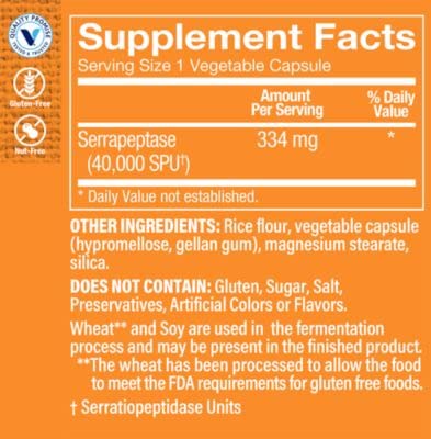 The Vitamin Shoppe Serrapeptase 344MG, PlantBased Proteolytic Enzyme, Supports a Healthy Inflammation Response Following Intense Physical Activity (90 Veggie Capsules)