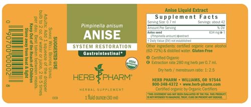 Herb Pharm Certified Organic Anise Liquid Extract for Digestive Support, 1 Fl Oz (Pack of 1) 1 Fl Oz