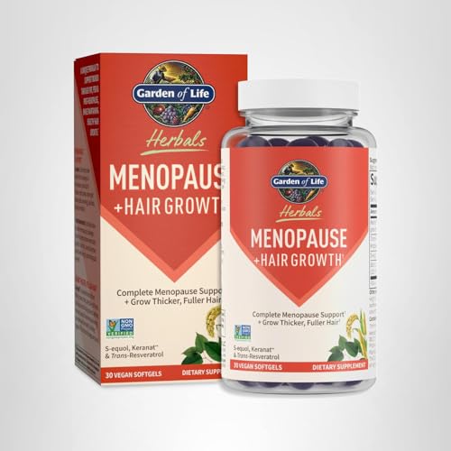 Garden of Life Herbals Menopause Supplement with S-equol & Trans-Resveratrol for Multi-Symptom Relief, Keranat for Thicker, Fuller Hair Growth – Non-GMO, Gluten-Free, Vegan, Berry Flavor, 30 Servings