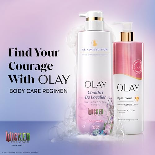 Olay Body Wash for Women, Couldn't Be Lovelier Glinda's Edition, Intensely Hydrating & Renewing, Pro-Hyaluronic Acid Serum with Vitamin B3, For All Skin Types, Raspberry & Bubbles Scent, 20 fl oz