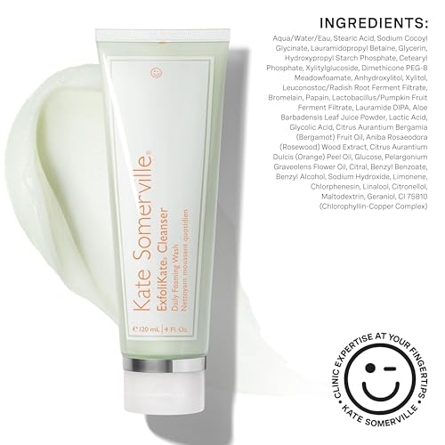Kate Somerville ExfoliKate Cleanser – Daily Exfoliating Foaming Face Wash, Clinically Formulated Glycolic Acid and Lactic Acid Gentle Facial Scrub, 4 Fl Oz