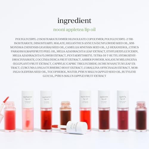 NOONI Korean Lip Oil - Appletea | Long-Lasting, Moisturizing, Plumping, Revitalizing for Dry Lips, Waterproof, No Peel Off, Hydrating, Stocking Stuffers, Tween Girls Trendy Stuff, 0.12 FL Oz