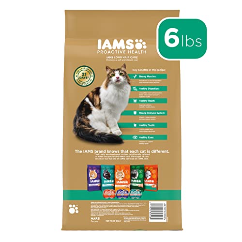 IAMS Proactive Health Long Hair Care Dry Cat Food, Adult Cat Food Dry Recipe with Real Chicken, 6 lb. Bag