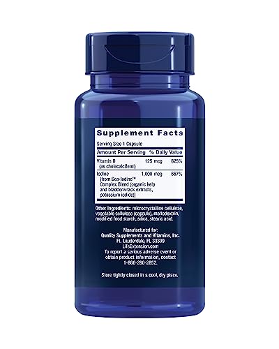 Life Extension Vitamin D3 with Sea-Iodine™, 125 mcg (5000 IU) – Immune Support, Bone Health, Thyroid Health – 1 Daily, Gluten-Free, Non-GMO – 60 Capsules