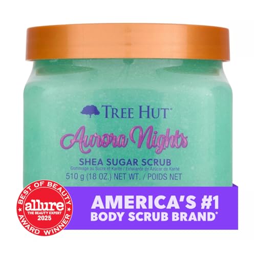 Tree Hut Aurora Nights Shea Sugar Scrub, Exfoliating, Hydrating & Moisturizing Body Scrub with Shea Butter & Nourishing Essential Oils, Smooth & Soften Skin, 18 oz