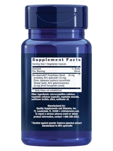 Life Extension Bio-Quercetin, Immune Health Supplement, Heart Health Support, Gluten Free, Non-GMO, Vegetarian, 30 Capsules